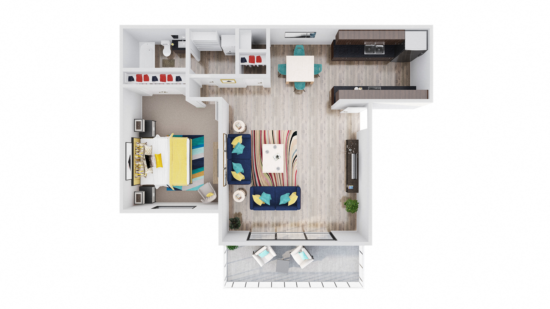 Floor plan for 1 bed, 1 bath, 700 sqft